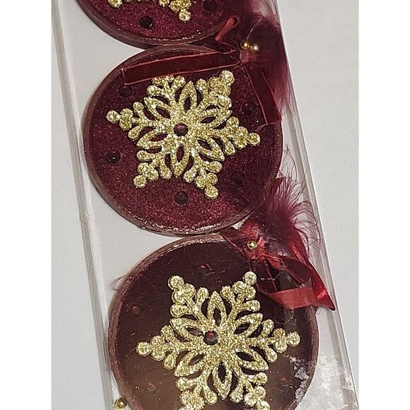 Winter Wonder Lane Festive Bloom Decorative Ornaments Burgundy 4" Round Glitter - Picture 2 of 4